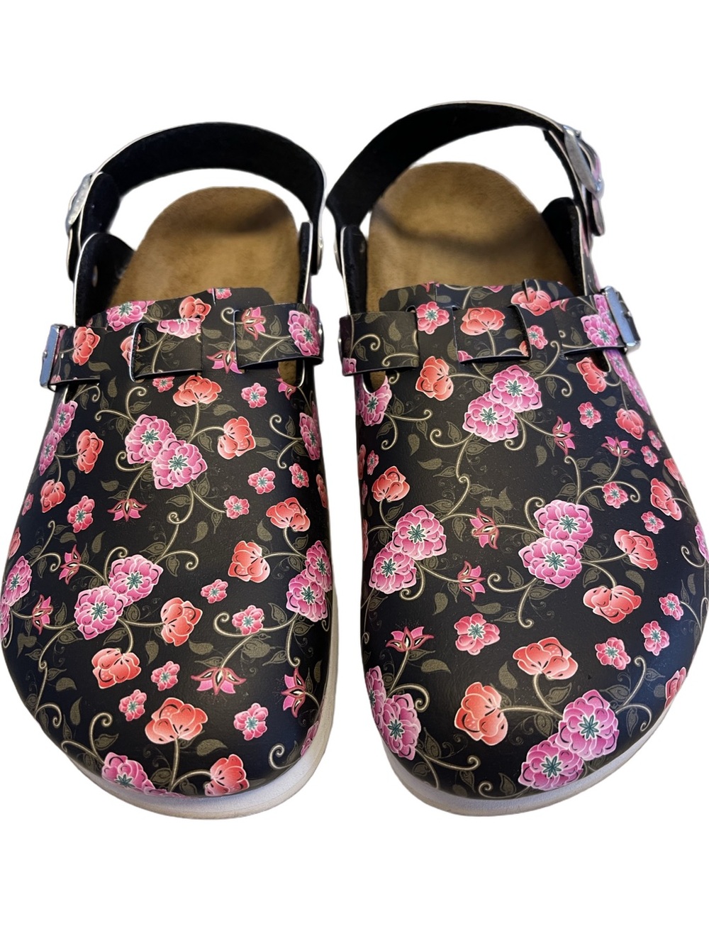 Birkenstock Kay Prof Blooming Floral Roses Pink Black Clog Sandals Sz 11 (42)270